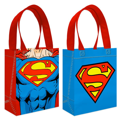 DC Comics Superman Party Favor Bags Set – 12 Pack 8" Superhero Goodie Bags for Kids Bulk Reusable Mini Totes | Superman Birthday Party Supplies