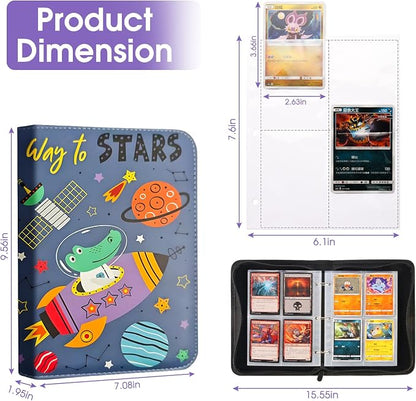 4-Pocket Card Binder with 50 Removable Pages, Holds 400 Cards | Fits trading, sports, gaming and collectible cards. Great for boys and girls to organize and protect collections(Stars)