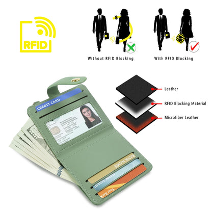 Airkit Small Wallets Woman RFID Blocking Leather Credit Card Holder - with ID Window - Card Wallets for Women - with Zipper Coin Purse - Keychain Wallet