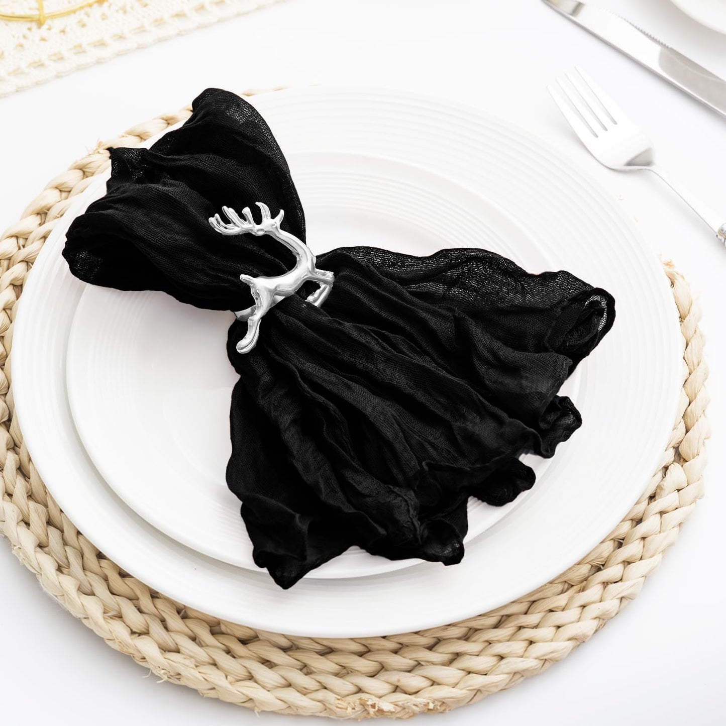 60 Pack Black Cheesecloth Napkins Washable 21x21 Inches Black Cloth Napkins Set of 60 Dinner Table Napkins for Wedding Rustic Boho Cotton Gauze Summer Bridal Baby Shower Party Table Decor
