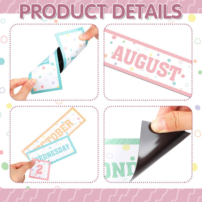 Ireer 54 Pcs Calendar Magnets Numbers Pastel Magnetic Calendar for Classroom Decor, Days of the Week and Months Dates Indicators for Teacher School Home Office Supplies