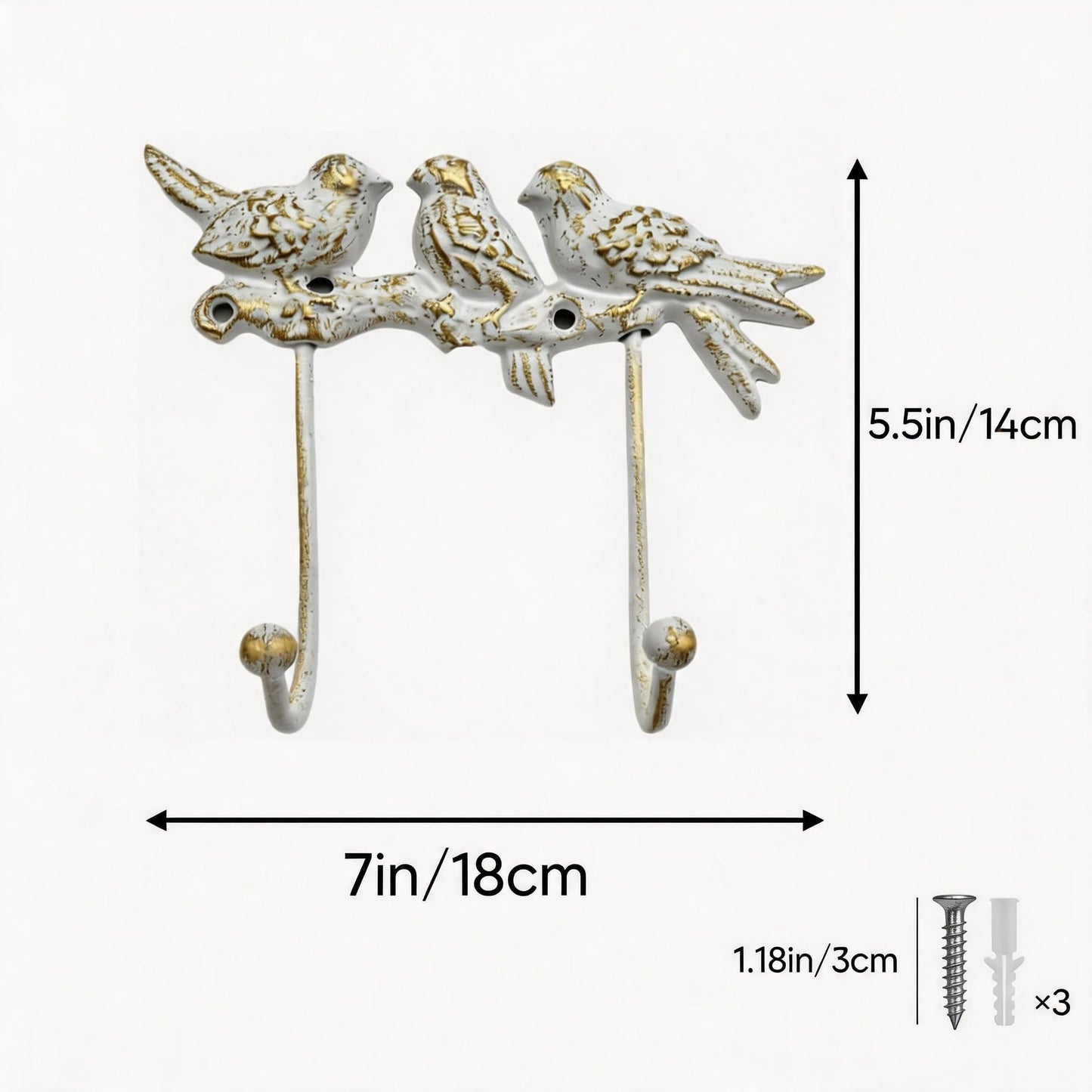 IROSANCO Vintage Cast Iron Bird Wall Hook White & Gold