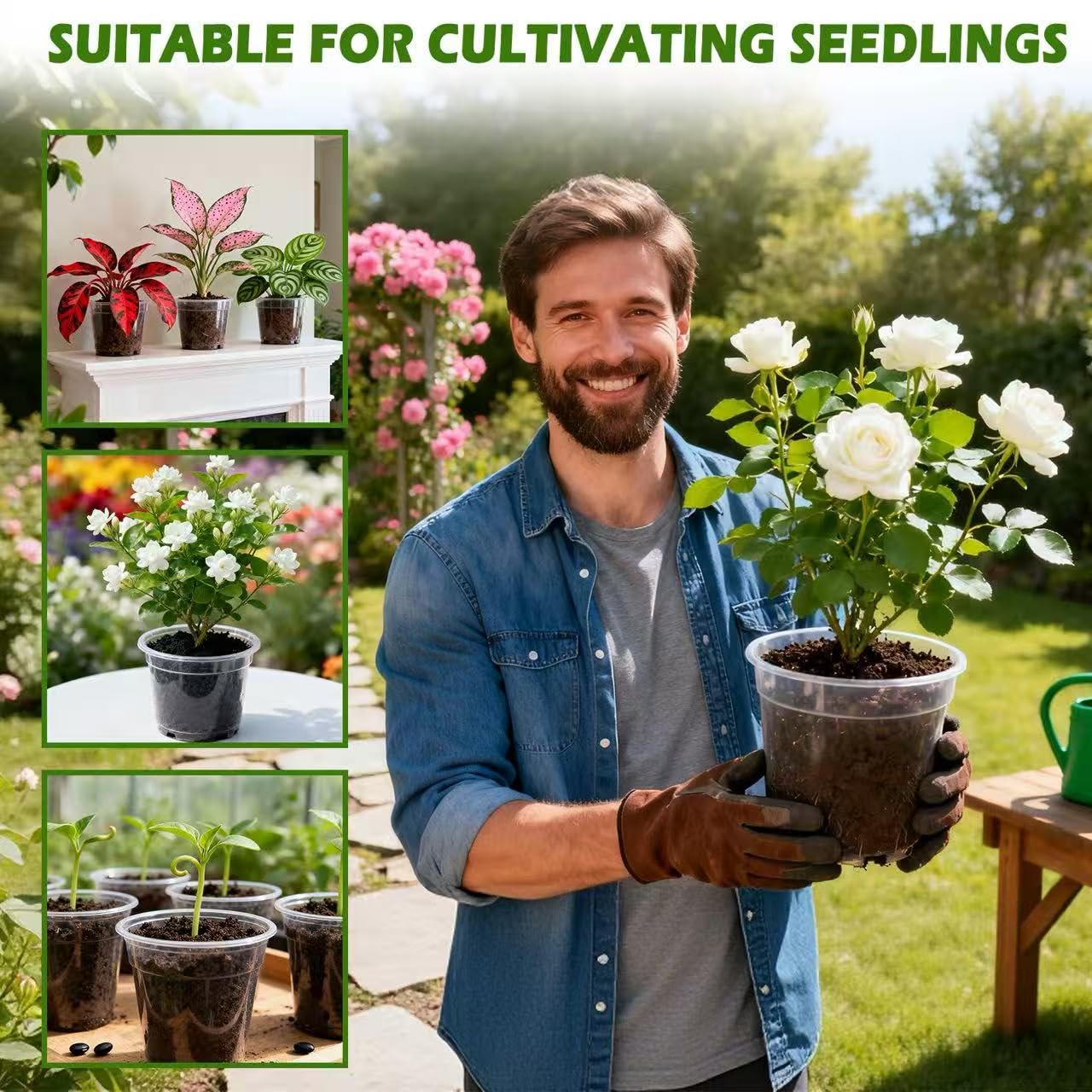 Generic 36 Pack Clear Nursery Pots with Drainage Holes, Transparent Plastic Planters for Indoor and Outdoor Use, 3.5/5/6/7 Inch Seed Starter Pots Flower Pots for Plants