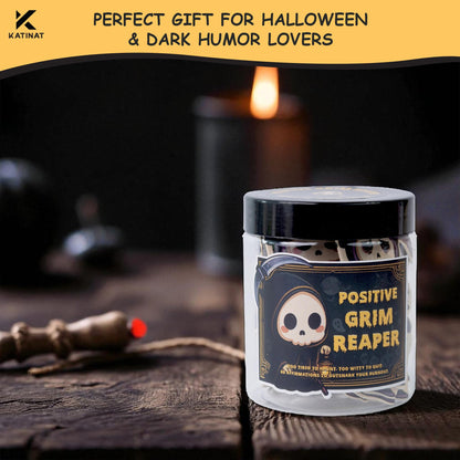 Emotional Support Grim Reaper – Positive Grim Reaper Jar, Dark Humor Spooky Gifts, Halloween Basket Stuffers, Funny Halloween Gifts for Women Men Teens Coworkers, Boo Basket Stuffers, Summerween Decor