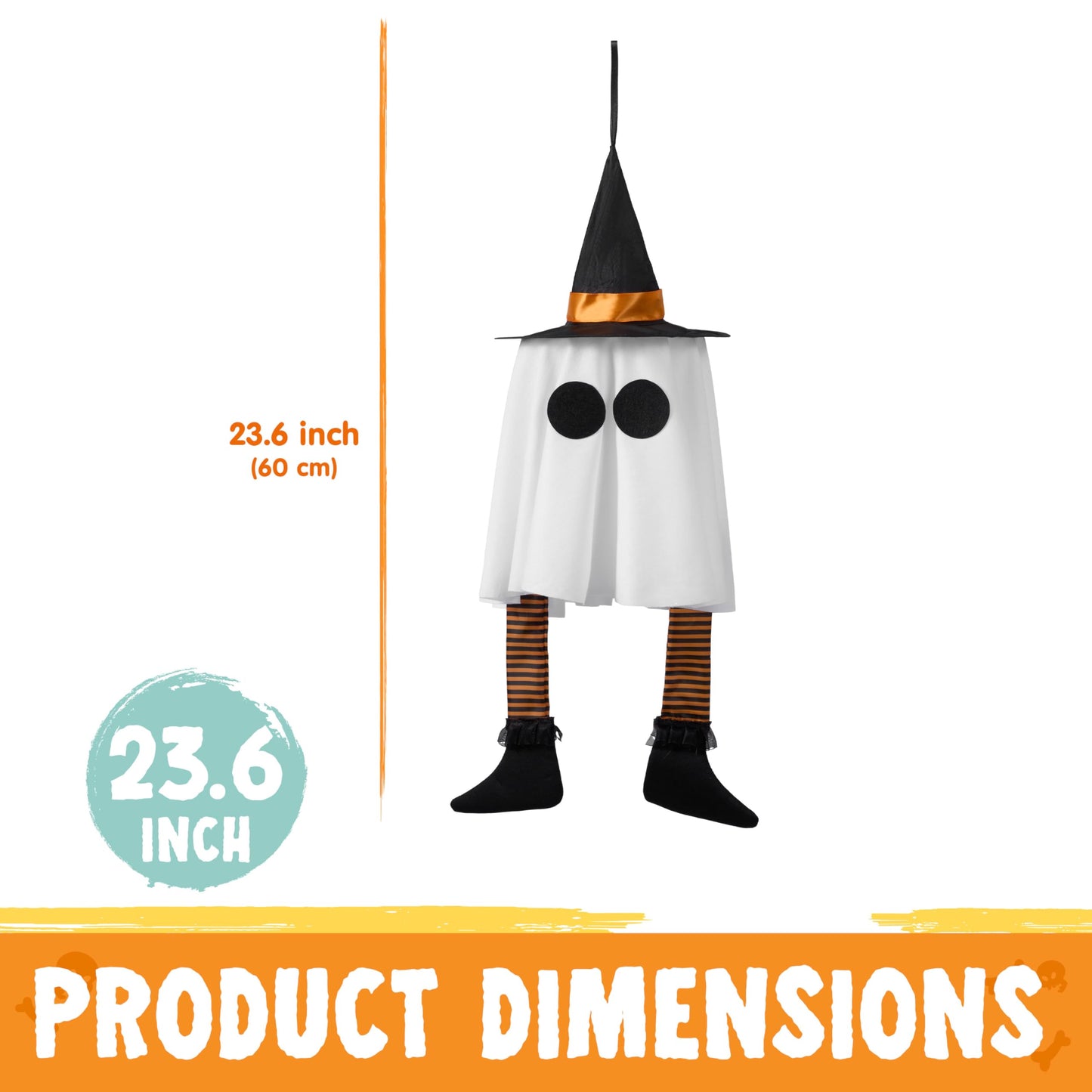 JOYIN 23.6'' 3PCS Halloween Hanging Ghosts Decorations Outdoor, Warm Light Up Ghosts Tree Decors with Witch Hats & Timer, Halloween Decorations for Yard Patio Garden Outside Haunted House Party