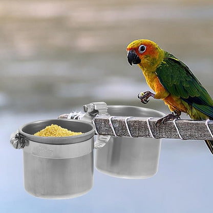 Bird Water Feeder Dishes Bird Bowl for Cage Coop Cups Parrot Food Hanging Pet Animal Stainless Steel Birdcage Bowls Feeding Perches Play Stand with Clamp 15x6. 5cm