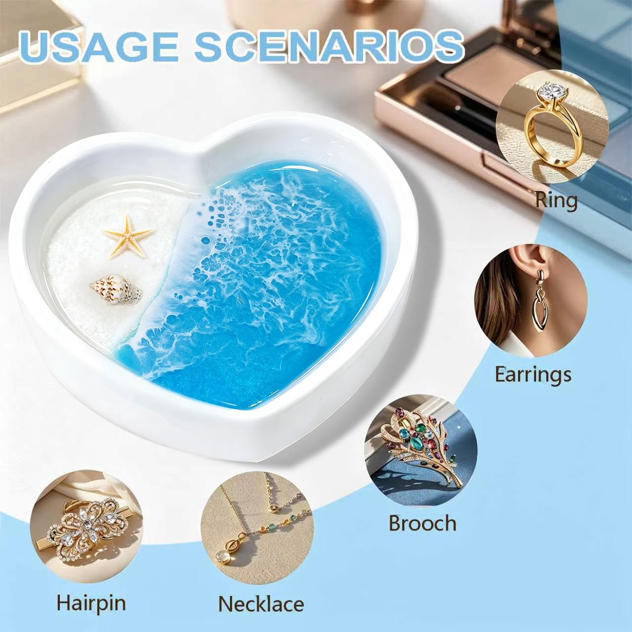 LENTOFINE Resin Ring Dish,Coastal Jewelry Tray for Small Trinkets