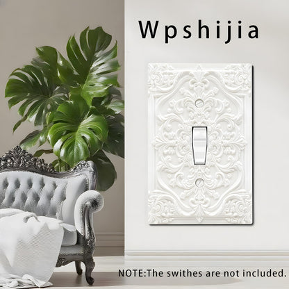 Wpshijia Decorative Light Switch Plate Covers Chalk White 3D Floral Embossed 1 Gang Light Switch Cover Plate Single Toggle Wall Plate Outlet Covers Faceplate for Bedroom Home Decor