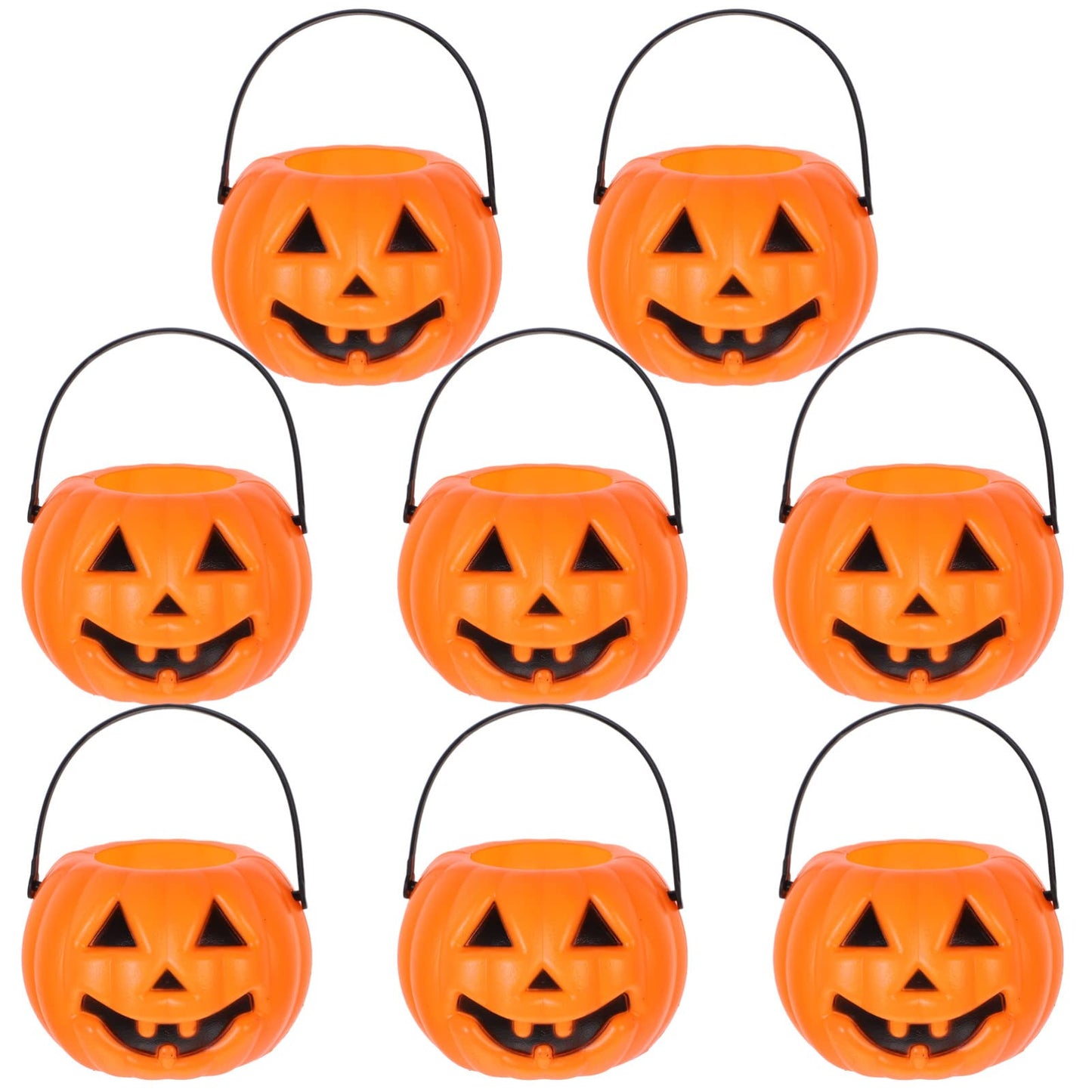 STOBOK Halloween Pumpkin Bucket - 8pcs Trick or Treat Children Portable Plastic Candy Buckets Jack O Lanterns - Desktop Decoration Candlestick Candy Holder Pail Party Favor Basket Party Supplies