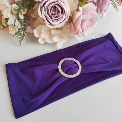 Albassa Chair Sashes Spandex Stretch Chair Bows with Buckle Slider for Wedding Party Decorations (Purple, 25PCS)