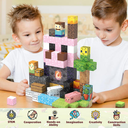 JIMI 120PCS Magnetic Blocks, Magnetic Building Blocks Set for Boys Girls Ages 3+, 1 inch Magnet Cubes Montessori Sensory Stacking Construction Toys Christmas Birthday Present