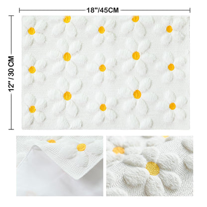 Artoid Mode White Daisy Embroidery Spring Placemats Set of 4, 12x18 Inch Soft Plush Faux Fur Wool Holiday Table Mats for Party Kitchen Dining Decoration