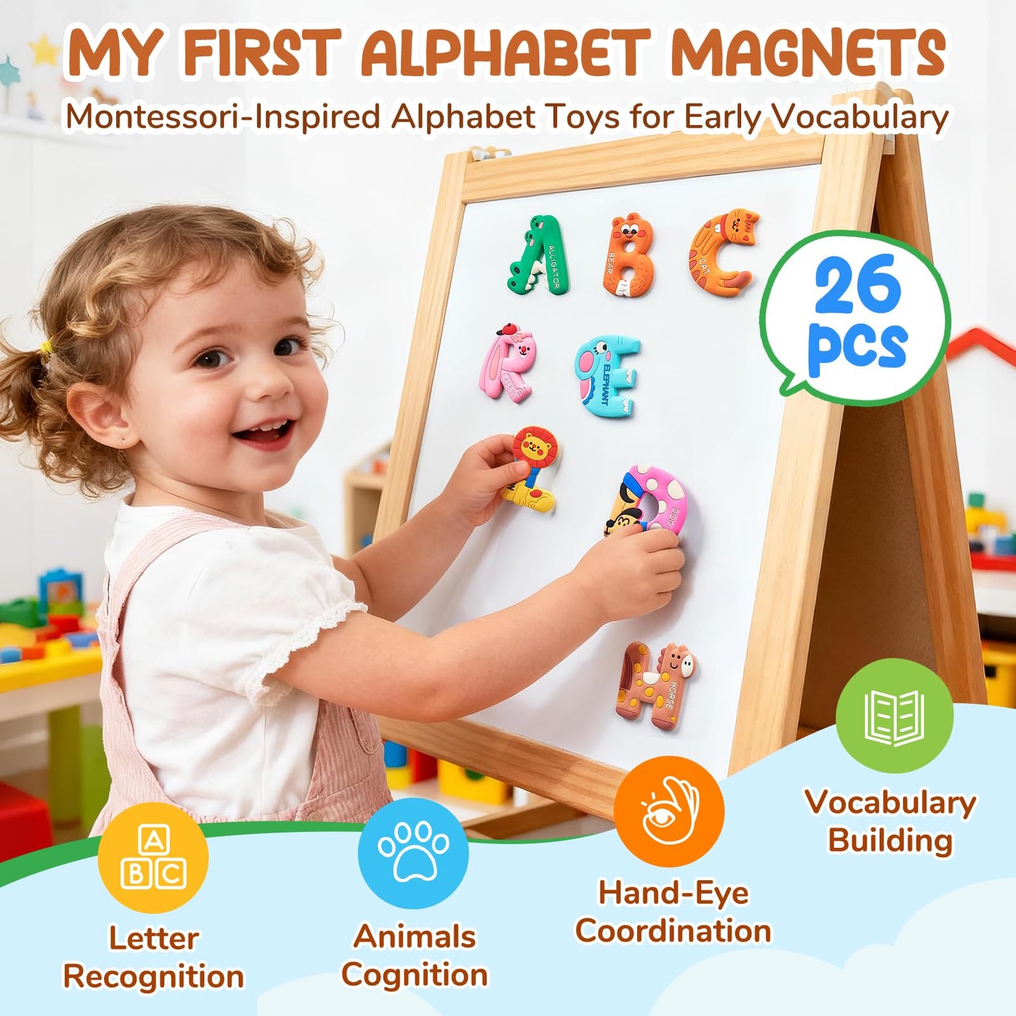 JoyCat Magnetic Letters, Soft PVC Animal Fridge Magnets for Toddlers & Kids, 26 Large Uppercase Alphabet ABC Refrigerator Magnets, Preschool Educational Learning Toys, Cute Baby Gifts for Boys & Girls
