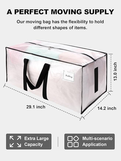 HOMESURE Supports 200lbs Heavy Duty Moving Bags - Strong Zipper & Wrap-Around Handles - Water-Resistant Storage Totes, Durable Alternative to Moving Boxes - 4 Pack - Semi-Transparent