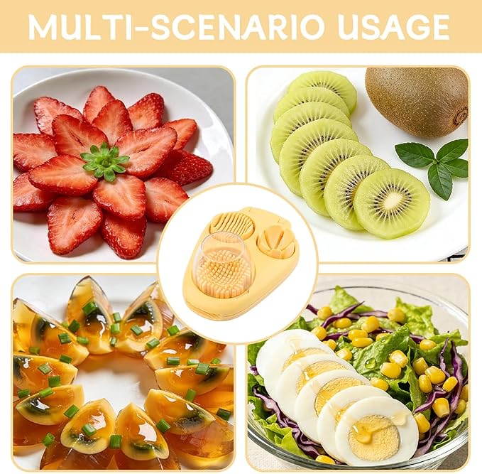 Egg Slicer for Hard Boiled Eggs, 3-in-1 Dicer with Multiple Cutting Modes, Egg Slicer Kitchen Gadget for Strawberry, Grape, Cherry(COLOR:Yellow)