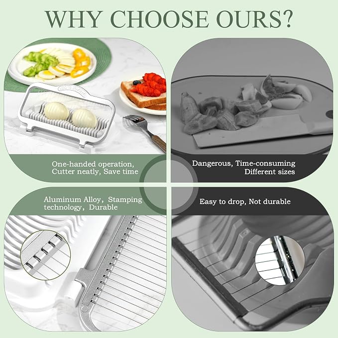 Egg Slicer for Hard Boiled Eggs Banana Slicer, Aluminium & Stainless Steel Wires Heavy Duty Bigger for Strawberry Mushroom, Dishwasher Safe