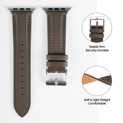 Soft Genuine Leather Band for Apple Watch 49mm 46mm 45mm 44mm 42mm - Women/Men Vintage Retro Replacement Wristband Strap with Metal Buckle for iWatch Ultra 3/2/SE/Series 11/10/9/8/7/6/5/4/3 - Grey