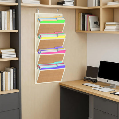 VERONLY Over the Door File Organizer - Hanging Wall Mounted File Folders Storage with 5 Extra Large Pockets for Home, 0ffice, Classroom,Chart Papers, Files, Letters,Planner, Documents (Beige)