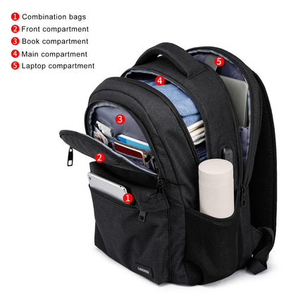 LIBENED School Backpack for Teen Boys Mens, 15.6 Inch Laptop Backpack, College High School Book Bag for Students, Black