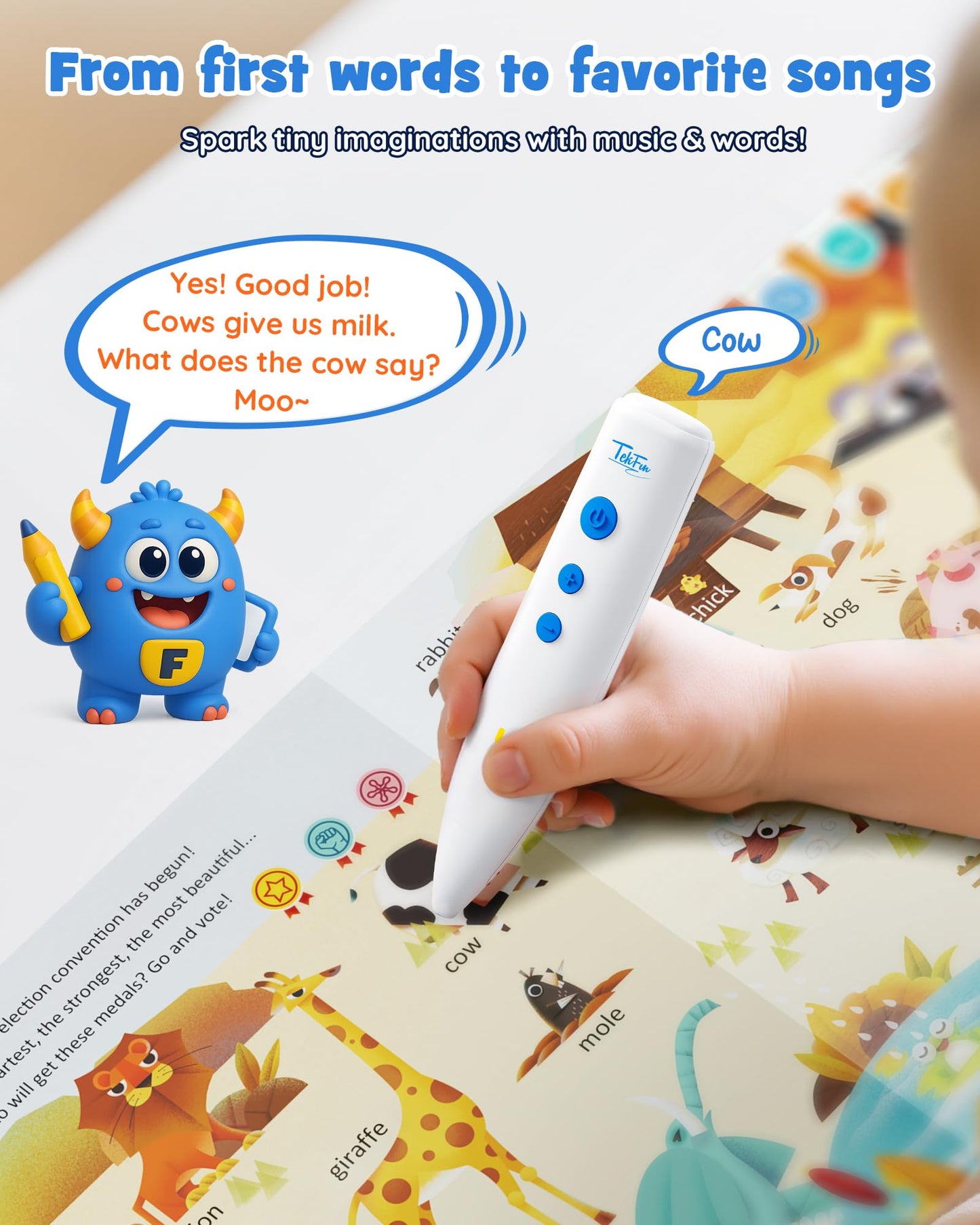 TEKFUN Musical Word Talking Pen Book Set, Interactive Audio Sound Books, Learning Education Toys, Early Educational Autism Therapy Birthdays for Toddlers Kids 1 2 3 4 5