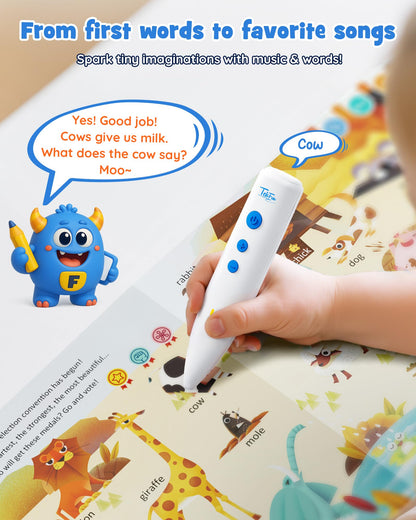 TEKFUN Musical Word Talking Pen Book Set, Interactive Audio Sound Books, Learning Education Toys, Early Educational Autism Therapy Birthdays for Toddlers Kids 1 2 3 4 5