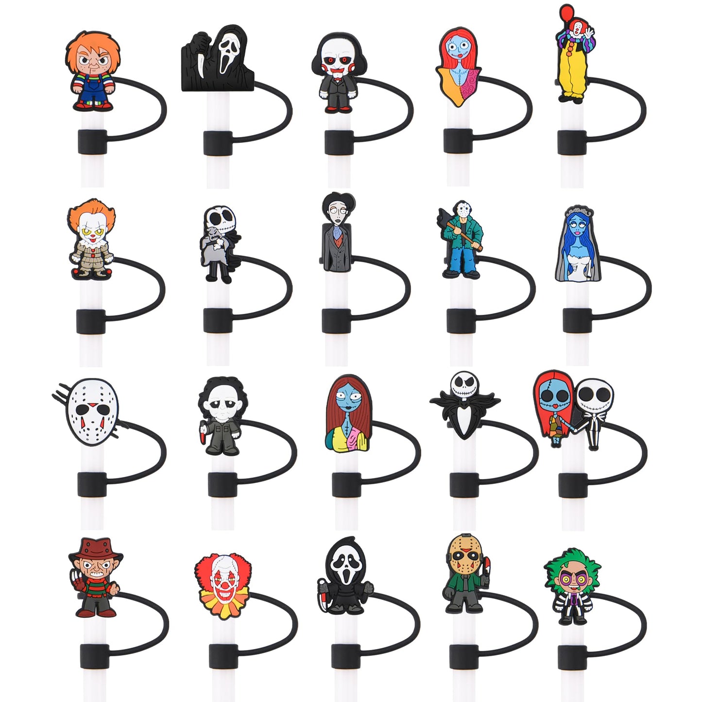 Bulk of Halloween Straw Cover Cap, 10mm Silicone Black Reusable Straw Toppers fit Stanley 30&40 Oz Tumbler with Handle Accessories 20B