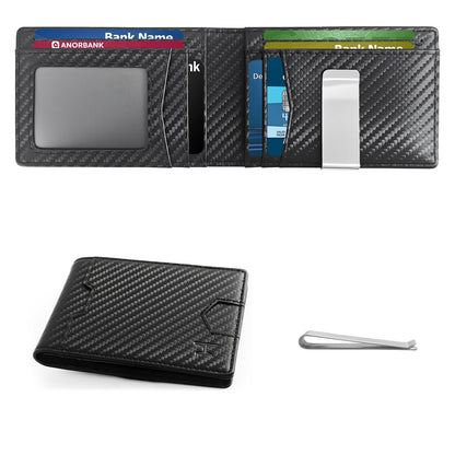 TOPFORGES RFID Wallet for Men with Money Clip (Removable) Slim Mens Wallet Carbon Fiber Front Pocket Minimalist Cash Card Holder Fits 11 Cards ID Window Includes Gift Box(Black