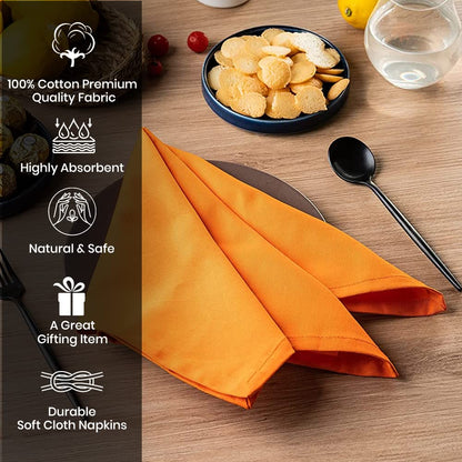 Candy Cottons Orange Cloth Dinner Cotton 18x18 in Washable Napkins Cloth|Absorbent Reusable Spring Easter Basket Decor Pk of 6 Table Napkins Cocktail Party Wedding Hotel Cafe Cloth Napkins