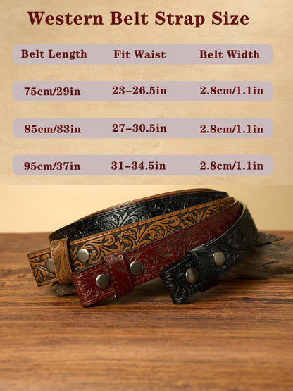 Kids Boys Western Belt Cowboy Leather Belt-Girls Adjustable Embossed Leather Belt Strap for Jeans Gift (Brown, 37.5" fit waist 31"-34.5")