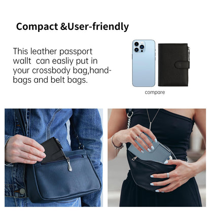 ilovever Passport wallet and Card Slot Combo RFID Blocking Slim Leather Travel Passport Wallet for Men and Women with Zippered Coins Pocket Passport holder,Black