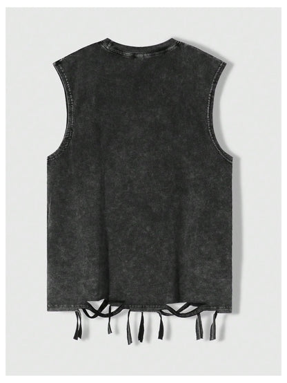 Verdusa Men's Graphic Tees Y2k Grunge Hippie Tee Distressed Summer Shirt Sreetwear Sleeveless Tank Top Black Small