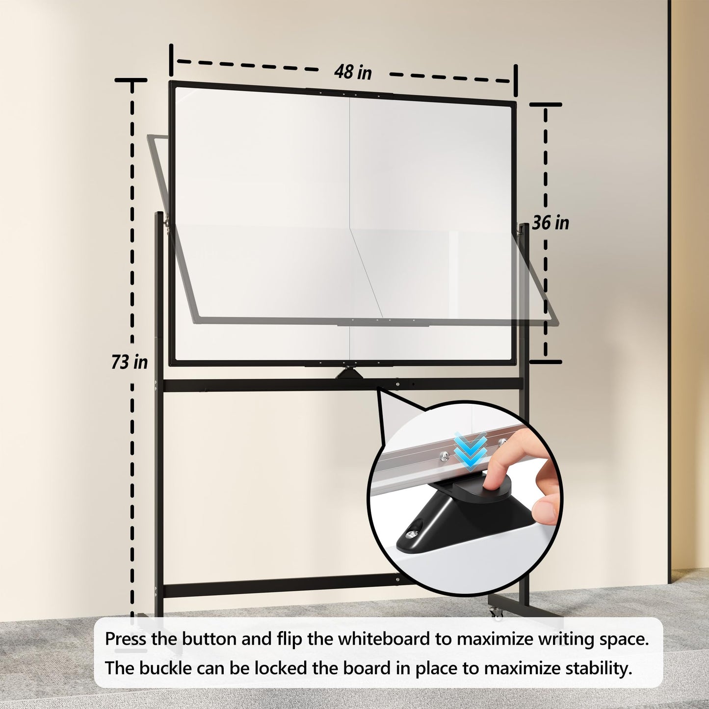 Large Rolling Whiteboard on Wheels, 48" x 36" Double-Sided Mobile White Board with Stand, 4' x 3' Portable Standing Magnetic Dry Erase Board Easel for Home Office Classroom School, Black