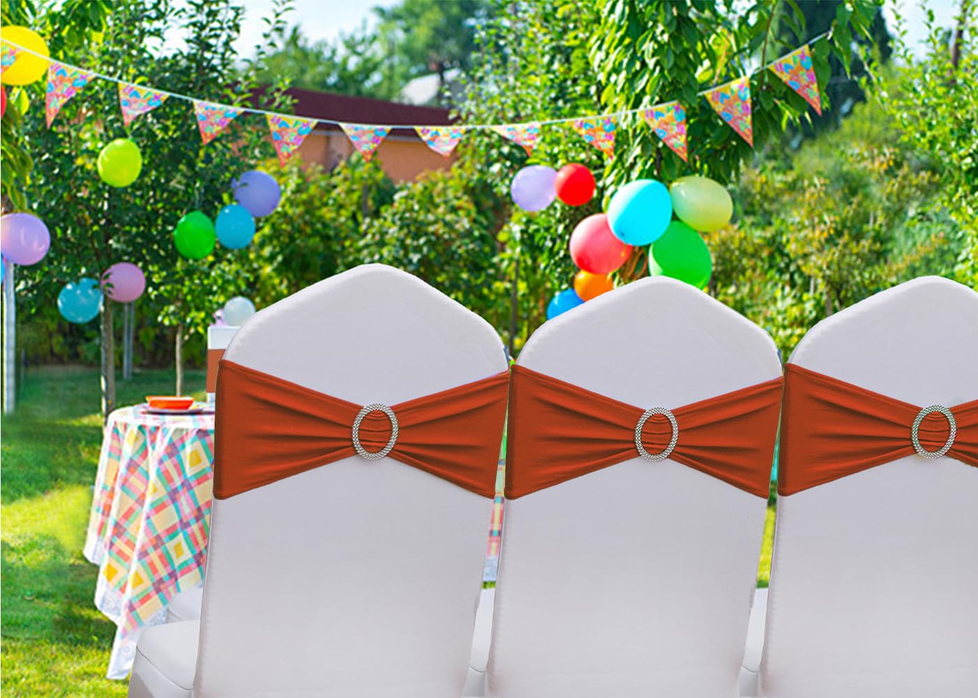 Gankar Terracotta Chair Sashes 50 Pack, Burnt Orange Spandex Chairs Sashes for Halloween Wedding, Birthday, Party Decor, Sashes for Folding Chair Covers.