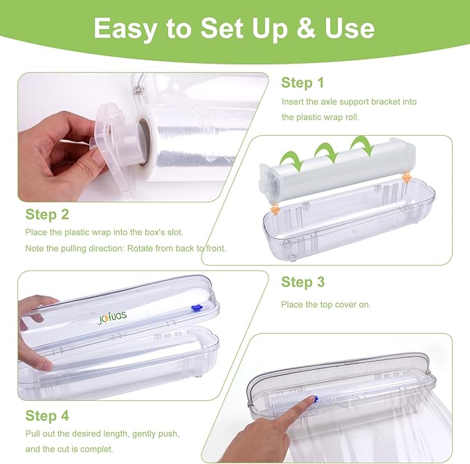 Plastic Wrap with Slide Cutter - Food Cling Wrap Reusable Cling Film Dispenser Fits 12" Rolls BPA-Free Cuts for Aluminum Foil, Tin Foil, Baking Paper