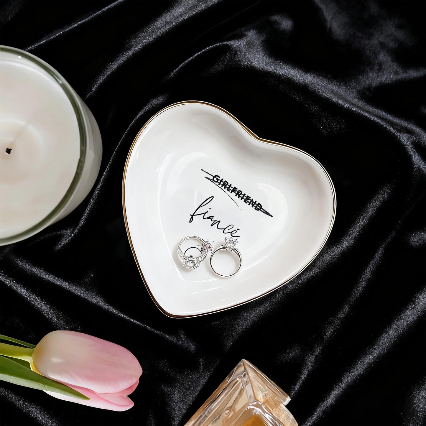 Vancsenia Fiance Jewelry Dish Tray – Engagement Ring Holder Ceramic Trinket Dish, Elegant Jewelry Organizer for Women, Bridal Shower Engagement Gift for Future Wife