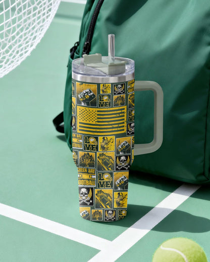 fat mummy Football Fan 40oz Insulated Tumbler With Handle And Straw, Stainless Steel Travel Cup, Double Wall Vacuum Water Bottle For Hot And Cold Drinks, Birthday Gift Fathers Day