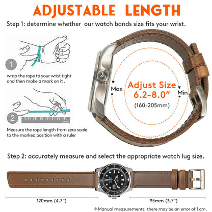 hemsut h Soft Leather Watch Bands for Men, Horween Quick Release Leather Watch Strap Vintage Watch Replacement Wrap of 22mm