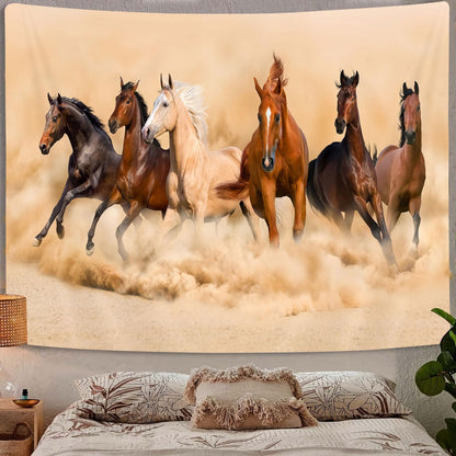 GOAOK Horse Tapestry, Galloping Wild Farm Animal Horse Running Western Desert on Mystic Sky Landscape Tapestry Wall Hanging for Bedroom Living Room Dorm Office Decor, 60X40In
