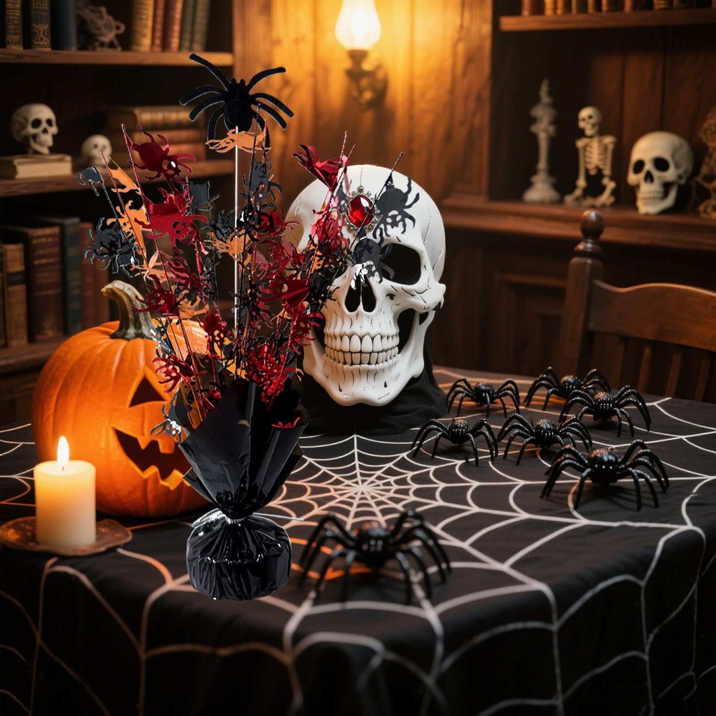 FUBININA 6 Pack Halloween Table Decoration Party Centerpieces Spider Gleam 'N Metallic Foil Spray Glitter Halloween Centerpiece Table Centerpieces Decor for Birthday Party Supplies, Black Orange Red