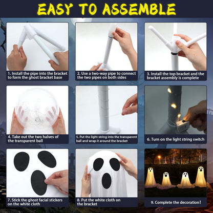 Justforjoyful 4 Packs Halloween Ghost Decor Light Up Ghost Kit Outdoor Indoor Spooky Halloween Party Decorations with Easy Assembly