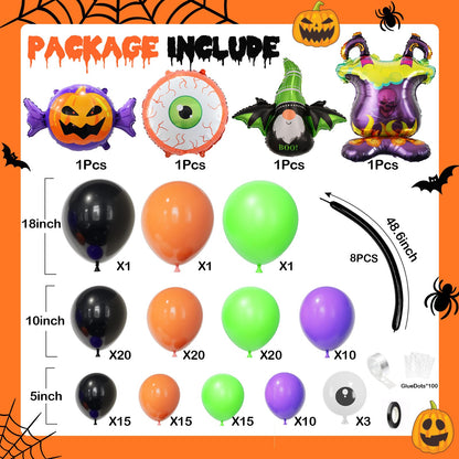 Bonropin Halloween Balloon Garland Arch kit with Black Orange Green Purple Spider Balloons Halloween Furnace Pumpkin Bat Eye Foil Balloons for Haloween Theme Party Background Classroom Decorations