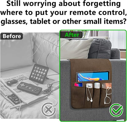 Couch Organizer Remote Control Holder Armchair Caddy, Anti Slip Corduroy Tv Remote Holder Couch Caddy with 5 Pockets for Storage Couch Accessories Bedside Organizer Senior Citizen Gifts