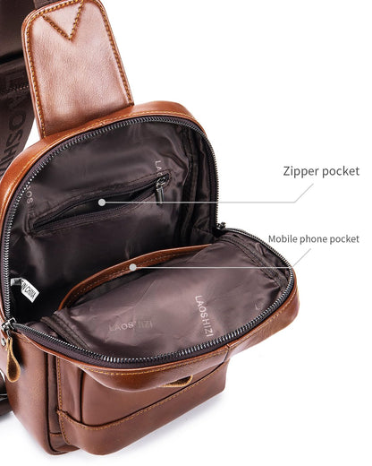 STEELLION Leather Crossbody Bag for Men, Genuine Cowhide Chest Bag with Large Capacity, 3 Card Slots, 2 Pen Holders and Organizer, Men's Sling Bag for Business, Travel, Casual and Daily Use (Brown)