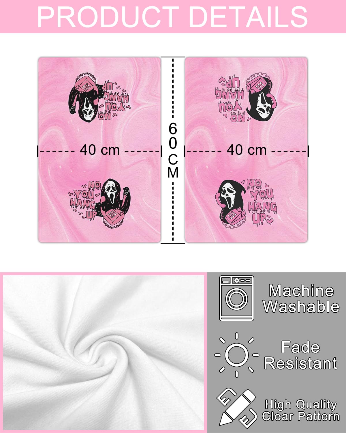 No You Hang Up Pink Ghost Kitchen Towels Dish Towels, 16 x 24 Inch Halloween Ultra Absorbent Drying Cloth Tea Towels for Cooking Baking Set of 2