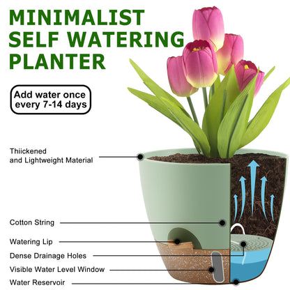 QRRICA 10/9/8/7.5/7 Inch Self Watering Pots and 4 Pack 23.6 Inch Plant Umbrellas for Outdoor Plants