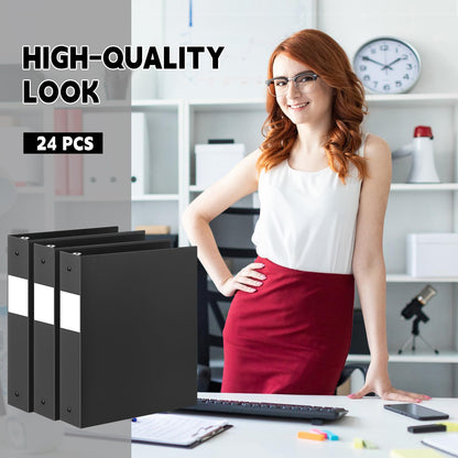 Henoyso 24 Pcs Black 1.5" 3 Ring Plastic Binder Bulk, 1 1/2 Inch Soft Flexible Binders Round Rings, Fits Letter Size 8.5'' x 11'' Paper, Holds 350 Sheets, for School Office (1.5 Inch)