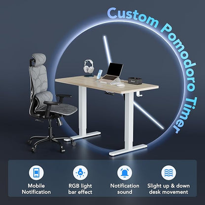 HUANUO AI-Powered Electric Standing Desk with Smart APP, Compatible with Alexa & Google, Adjustable Height, 6 Memory Settings, Sedentary Reminder, Ergonomic Sit-Stand Desk, 55-inch, Light Walnut