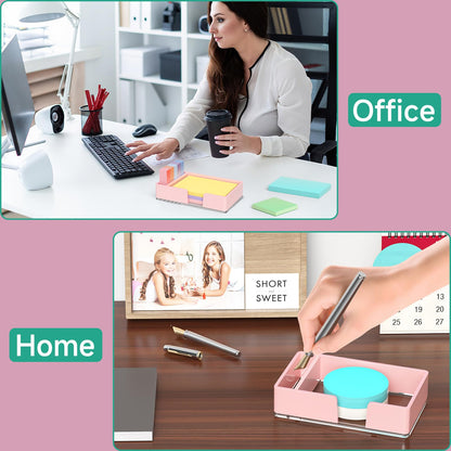 Kucle Sticky Note Holder with Pen Slot, Pink Acrylic Notepad Holder 4x6 in Self-Stick Note Dispenser Office Desk Accessories, Memo Pad Holder Organizer for Classroom School Supplies