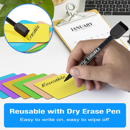 Bintomo Reusable Magnetic Sticky Notes: 30PCS 3"x3" Dry Erase Magnets Labels for Whiteboard, Fridge, Locker - Cute Erasable Post Sticker with Marker for Classroom Office Home White Board Accessories