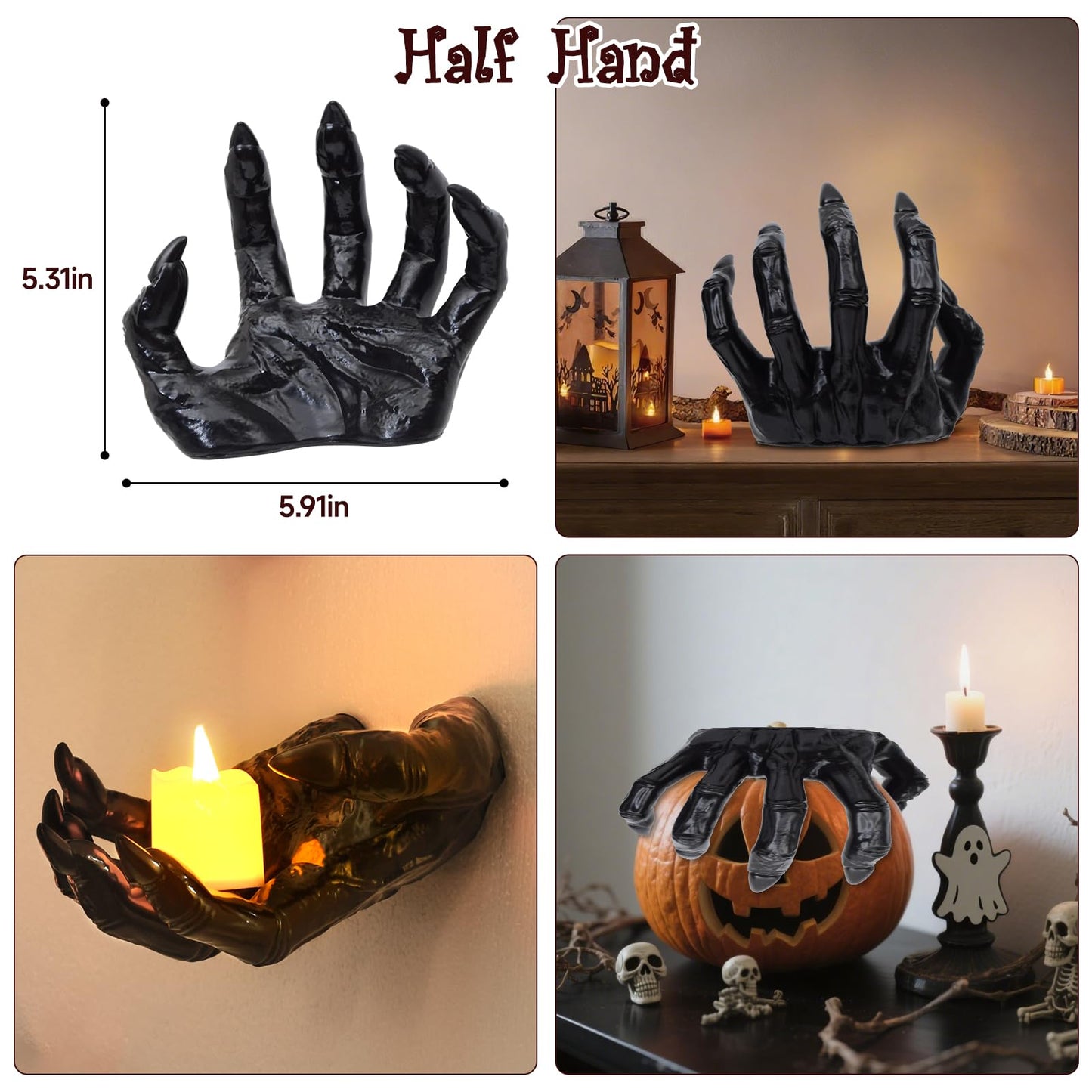 Halloween Decorations Indoor Gothic Decor: Pack of 3 Wall Mounted Creepy Reaching Hands with Lighted Candles for Gothic Wall Decorations